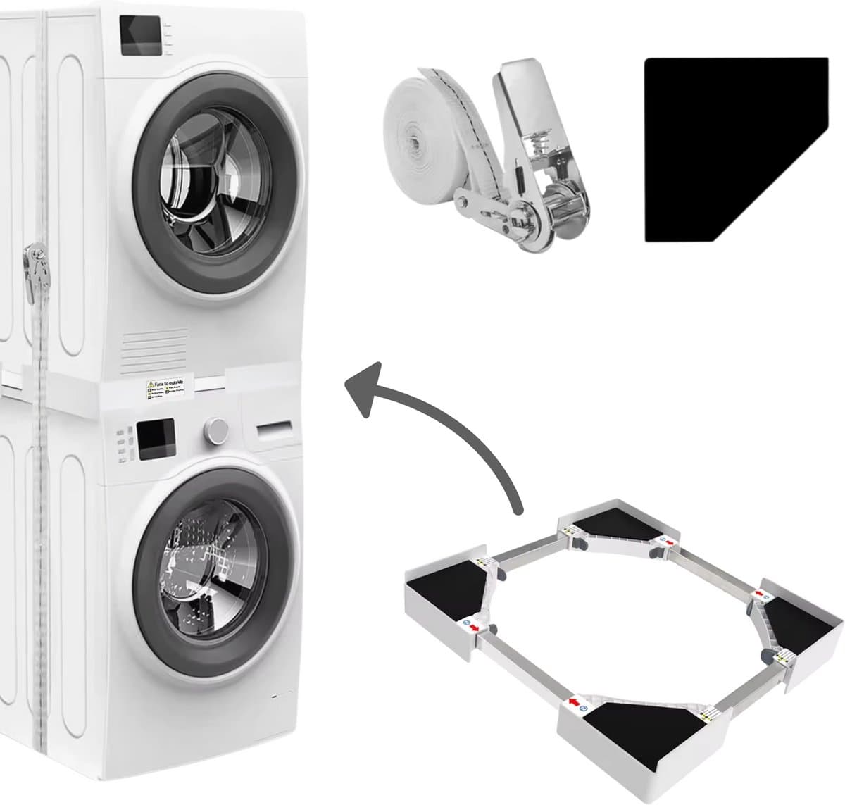 Dastium Home - Stapelkit wasmachine droger - Stapelset wasmachine droger - Tussenstuk wasmachine droger- Universeel en Verstelbaar — afbeelding 1