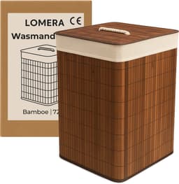 Lomera Bamboe Wasmand - Hoekmodel Wasmand - 72 Liter Capaciteit - Opvouwbare Wasmand - Bruine Wasmand - Wasmand Met Deksel - Waszak Inbegrepen - Afneembaar Deksel - Verstevigde Metalen Ring - Wasbare Binnenzak - Bamboe Materiaal — thumbnail 5