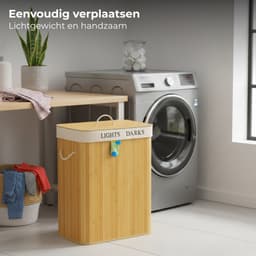 Lomera Wasmand met 2 Vakken - Wassorteerder - Bamboe Materiaal - Afneembaar Deksel - Uitneembare Binnenzak - Wasbare Binnenzak - 100 Liter Inhoud - Naturel Kleur - Was Mand - Was Sorteerder — thumbnail 3
