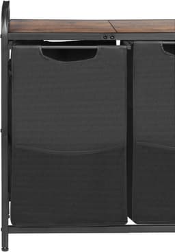 Wasmand, met Metalen Frame en Houten Top, met Uittrekbare 600D Oxford-Stoffenzakken, Vrijstaande Organisator voor Vuile Kleding en Badkameropslag — thumbnail 4