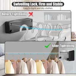 Uittrekbare Waslijn van 5,2 m voor Wandmontage - Roestvrijstaaldraad voor Badkamer, Balkon en Buiten — thumbnail 5