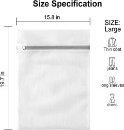 3 Pack Waszakken - Netwaszakken - Wasnetten - Wasnet Groot -Grote duurzame zakken - Delicate kleding - Perfect voor wasmachines - Jassen - Jeans - 40x50 - Huishoudelijk accessoire — thumbnail 5