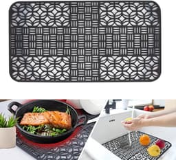 Siliconen gootsteenmat met snijbaar ontwerp en antislip, droogkussen voor keukengebruik om de gootsteen te beschermen tegen krassen en veilige afvoer te bieden (zwart) — thumbnail 2