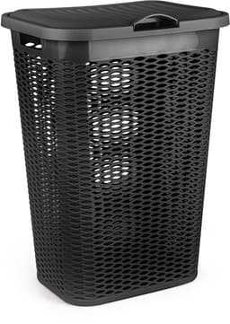 Wasmand Ventilation - met deksel - 2x stuks - zwart en zilver - 50 liter - 61 x 43 cm — thumbnail 2