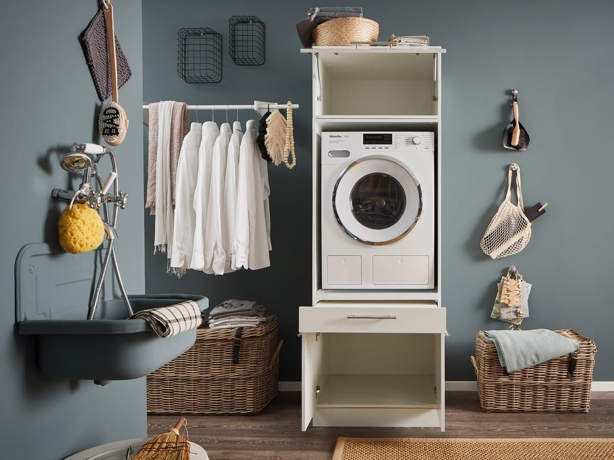 Wasmachine kast met verhoger en bovenkast - Wasmachine kast - Wasmachine ombouw meubel - Wit - Wasmachine ombouw kast - Hoogte 200 cm - Met bovenkast — afbeelding 1