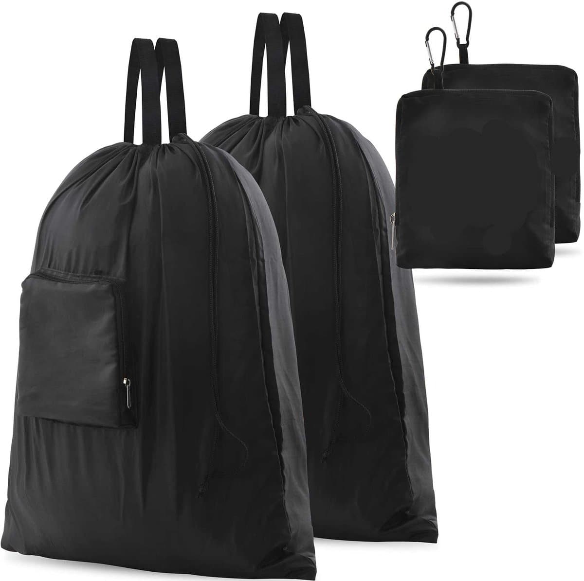 2-Stuks Reiswaszak - Reistas voor vuile was - Opvouwbare reiswaszak - Opbergtas - Draagbare kleine waszak - 51*57cm - Met trekkoordsluiting - Geschikt voor koffers, thuis, kamperen en reizen - Zwart — afbeelding 1