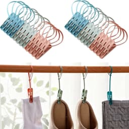 24 stuks - Wasknijpers - Kleine mini wasknijpers - Winddichte wasknijpers - Met kunststof touwtje - Winddicht - Om kleding op te hangen - Blauw, groen en roze - Geschikt voor handdoeken, sokken en ondergoed — thumbnail 1