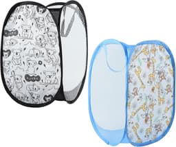 Pop-up wasmand, opvouwbare wasmand, 2 stuks, 30 x 30 x 48 cm, wasmand, inklapbaar met handvat, opbergmand voor kinderkamer, camping en reizen (zwart, blauw) — thumbnail 1