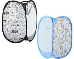 Pop-up wasmand, opvouwbare wasmand, 2 stuks, 30 x 30 x 48 cm, wasmand, inklapbaar met handvat, opbergmand voor kinderkamer, camping en reizen (zwart, blauw)