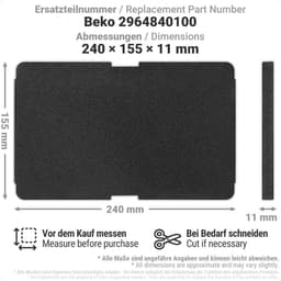 OIMG Set van 6 filters - geschikt voor wasdrogers voor Beko Grundig Blomberg ElektraBregenz Filter - 240 x 155 x 11 mm - Droger basisfilter - sponsfiltermat - condensdroger pluizenfilter schuimfilter spons - Pluisfilter voor condensdroger — thumbnail 5