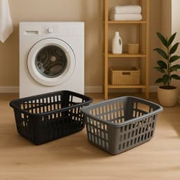 HL - Wasmand - Wasmanden - Set van 2 stuks - 35 Liter - Zwart en Grijs - Ventilerend Design - Kunststof - 52 x 37 x 21 cm — thumbnail 2