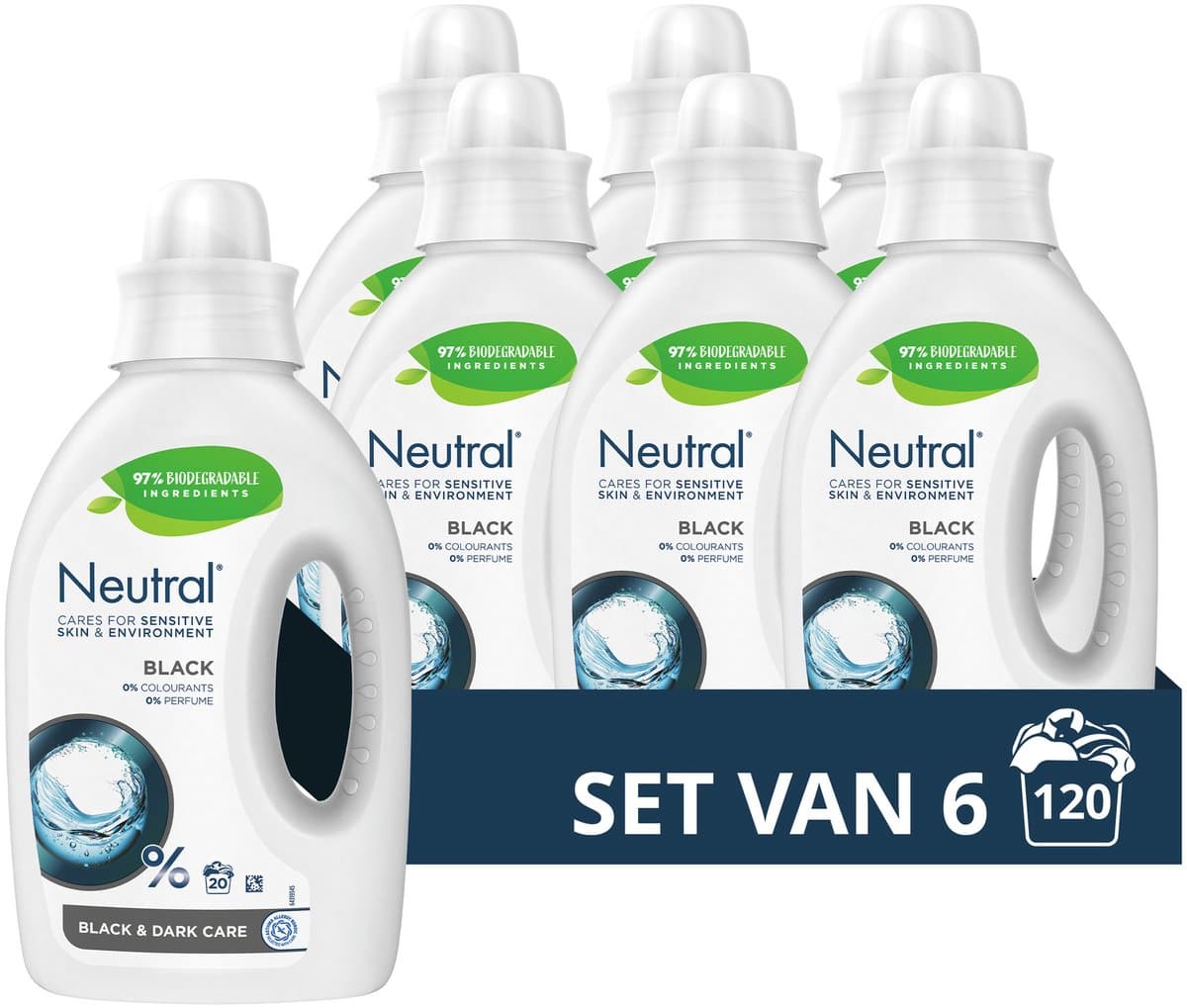 Neutral - Vloeibaar Wasmiddel - Zwart - Parfumvrij - 6 flessen - 120 wasbeurten - Voordeelverpakking — afbeelding 1