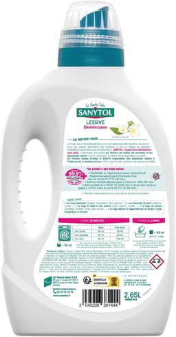 Sanytol - Desinfecterend wasmiddel - Witte bloemen - 2,65 L - Alle soorten linnen, behoudt vezels en kleuren bij alle temperaturen - Bactericide, virusdodend - Geen bleekmiddel — thumbnail 2