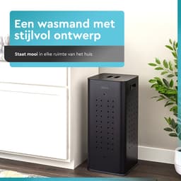 Rilenta Wasmand RVS - 2 Vakken 70L - Uitneembare Waszakken - Met Deksel - Wassorteerder - 2x 35L Compartimenten - Smalle Dubbele Wasmand - Zwart — thumbnail 3