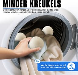 Navazz Drogerballen - 6 XL Droogballen - 100% schapenwol - Herbruikbare Wasdrogerballen - Wasbollen - Verkorte droogtijd - Energiebesparend — thumbnail 4