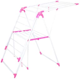 Stevig Inklapbaar Wanddroogrek – Ruimtebesparend Droogrek – Voor Binnen & Buiten – Kledingrek – Drooglengte 130 cm – Roze — thumbnail 2