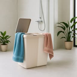 Motek® - Wasmand - 80 L - 2 Vakken met Deksel - Met Touch Deksel - Gemaakt van 100% gerecycled kunststof - 80 L - wasmand met deksel - Wassorteerder - Beige — thumbnail 1