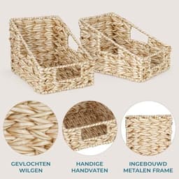 PromoHome Geweven Opslagmanden met Handvatten (Set van 2) - Decoratieve Organisatiemanden voor Keuken, Kelder en Planken - Duurzame Wicker Manden voor Huishoudelijke Opslag — thumbnail 3