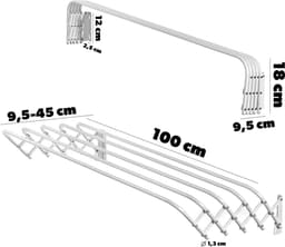 KADAX Opklapbaar wasrek voor wasruimte, ruimtebesparende wasdroger van metaal, uittrekbare accordeonwand, kleerhanger voor binnenshuis (100 cm) — thumbnail 2