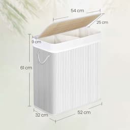 Witte Wasmand met 2 compartimenten 100L – Opvouwbare Wasverzamelaar met Deksel en Verwijderbare Waszak — thumbnail 2