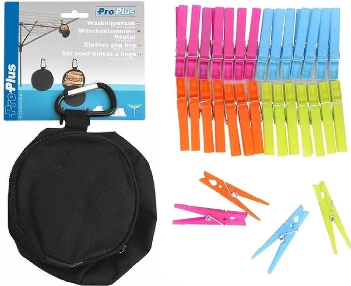 Wasknijperzak met karabijn - 96 plastic gekleurde knijpers - knijperzak — afbeelding 1