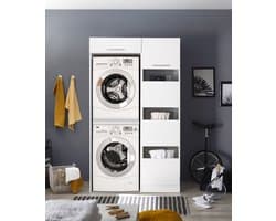 Wasmachine kast en wasmand kast - Wasmachine kast en droger kast - Wasmachine ombouw - Houten wasmachine meubel - Wit — afbeelding 1