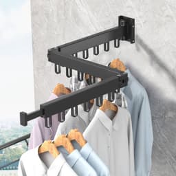 Uittrekbaar Wanddroogrek - Robuust en Ruimtebesparend - Hoge Draagkracht - Handig Wasrek Hangend aan de Muur-zwart — thumbnail 1