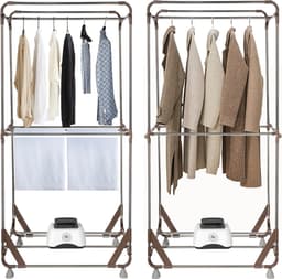 Uten Draagbare elektrische droger Gr886 - 2 lagen droog Design - Warmtepompdroger - 1500 W - Timer 0-180 Min - Elektrisch Droogrek met Verwarming - Wasdroger - Tot 15kg wasgoed - Als wasdroger, droogrek en Kledingkast- Hoogte 1.4 M - lichtblauw — thumbnail 2