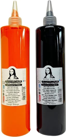 Südor Textielverf set 2 x 500 ml (zwart-oranje). Wasbestendige textielverf voor lichte stoffen. Wasmachinebestendig, wasbestendig. Fixatie door strijken — thumbnail 1