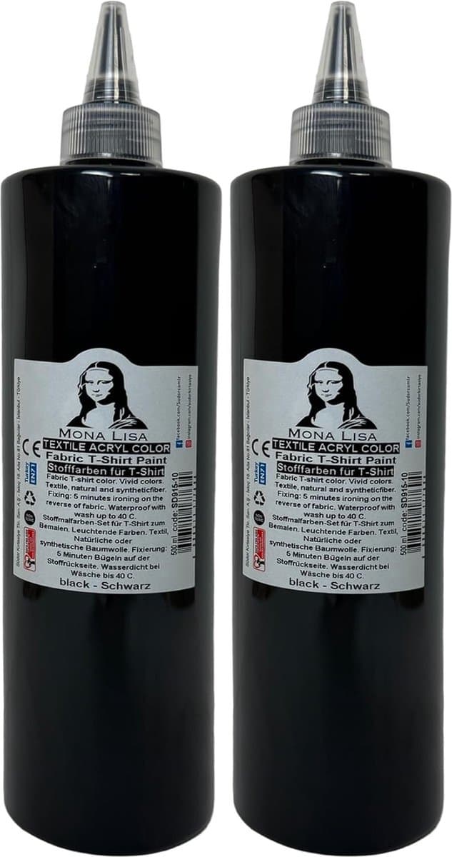 Südor Textielverf 1000 ml, zwart.Wasbestendige textielverf voor lichte stoffen. Wasmachinebestendig, wasbestendig. Fixatie door strijken (2 x 500 ml) — afbeelding 1