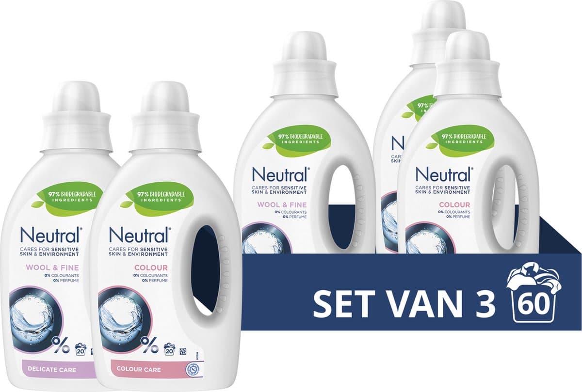Neutral Wasmiddel Pakket - Kleur + Wol & Fijn - voor de gevoelige huid - (2 + 1) x 20 wasbeurten - Voordeelverpakking — afbeelding 1