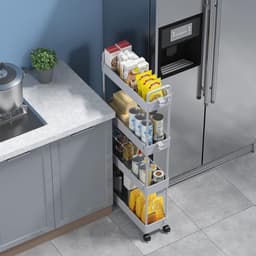 Opbergtrolley kar - 4-laags uitschuifbaar - rollende boodschappenkar - keuken badkamer slaapkamer - grijs Wasmachine rek — thumbnail 3