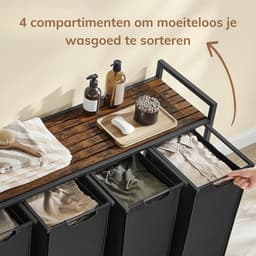 ACAZA Wasmand - Wassorteerder - 4 Vakken - 160 L - 116 x 72 x 33 cm - Vintage Bruin en Zwart — thumbnail 3