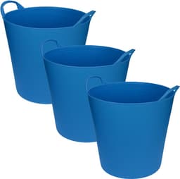 Flexibele emmer/wasmand/kuip - 3x - blauw - 20 liter - Opbergmanden - Wasmanden - Flexibele emmers - 35 x 30 cm — thumbnail 1