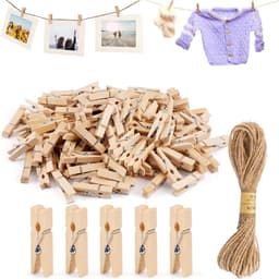 Houten Wasknijpers - Hout - 3,5 cm - Natuurlijke Kleine Knijpers met Jute Touw - Voor Creatieve Projecten — thumbnail 1