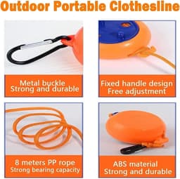 Droogrek Kleding - Waslijn Outdoor - Kleding Drogen - Intrekbaar Winddicht - 8 Meter - Oranje — thumbnail 3