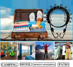Waslijn - 1,8M - Uitschuifbare Waslijn - Inclusief Wasknijpers - Waslijndraad - Drooglijnen - Waslijn Camping - Reiswaslijn - Roldrooglijn - Wasdraad - Voor Reizen Vakantie Hotel Outdoor - Draagbaar - 1 stuk - Zwart — thumbnail 3