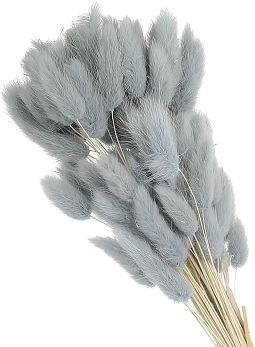 Gedroogde bloemen, 120 stuks pampasgras decoratief, konijnenstaartgras van natuurlijk pampasgras, pluizig nepampasgras, gedroogd, blauw — afbeelding 1