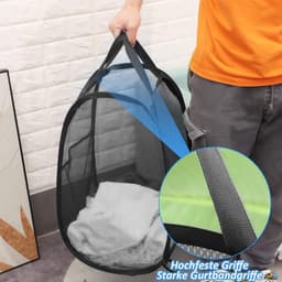 Opvouwbare Wasmand – Grote Waszak met Handgrepen – Ademend Wasnet – Lichtgewicht Wasmand – Zwart — thumbnail 4