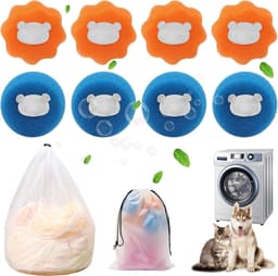 SnelShoppen - Dierenhaarverwijderaar 8 stuks - Herbruikbare Wasballen met Wasnet en Opbergtas - Effectieve Pluisballen voor Dierenharen en Pluisjes in — thumbnail 1