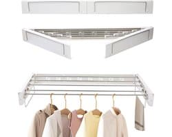Droogrek Wandmontage - Uittrekbare Waslijn - Ruimte Besparen - Roestvrij Staal - 80 cm - Wit