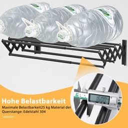 Dailygoods- Wanddroogrek roestvrij staal - Uittrekbaar 42-80 cm - Draagvermogen 26 kg - Zeven droogstangen - Ideaal voor binnen/buiten - Wasdroogrek — thumbnail 2