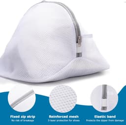 Set van 2 herbruikbare schoenwaszakken met gaasfilterlaag – Geschikt voor de wasmachine – Geschikt voor sneakers, bh's, enz. – 42 x 24 x 24 cm – Grijs — thumbnail 3