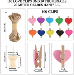 Dailygoods - 100 stuks mini-houten knijpers - Hartvormige wasknijpers in 10 kleuren — thumbnail 2