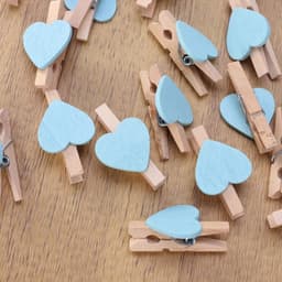 Mini Houten Clips - Was Knijpers Hartjes - Decoratie Foto's - Liefdevol Design - 50 Stuks - Blauw — thumbnail 3