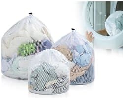 Dailygoods- Wasnet Set van 3 - Herbruikbare Wasnetten - Grofmazig Mesh - Maten 30x40/40x50/50x60 cm - Ademend Ontwerp - Koordstopper - Waszak