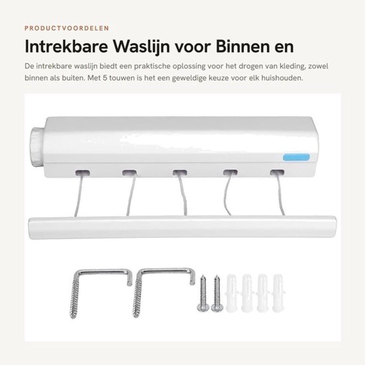 Dailygoods- Waslijn Intrekbaar - Kledingdroogtouw - Wanddroogrek — afbeelding 1