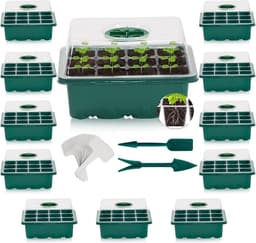 12 stuks kamerkas, 144 cellen, mini-broeikas, kweekset, starter, kweekschaal met deksel en ventilatie voor zaailingen, planten — thumbnail 1