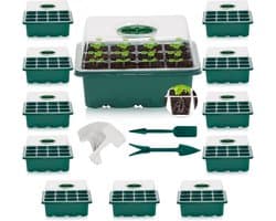 12 stuks kamerkas, 144 cellen, mini-broeikas, kweekset, starter, kweekschaal met deksel en ventilatie voor zaailingen, planten