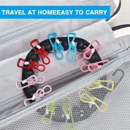 Draagbare waslijn - 2-pack reiswaslijn met 12 kleurrijke clips - verstelbare campingwaslijn - elastische intrekbare waslijn voor binnen en buiten - wasaccessoires — thumbnail 3